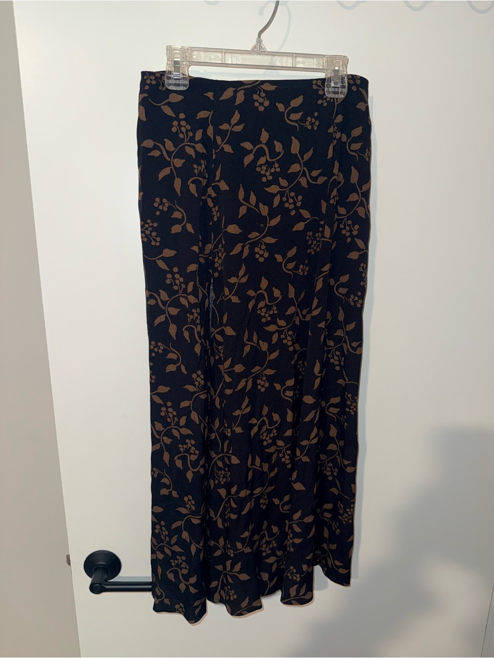 Reformation Black Midi Skirt with Brown Floral Print